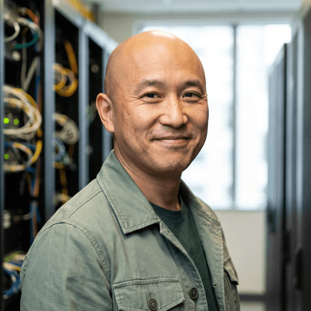 Robert Chen speaking warmly in a bright home office